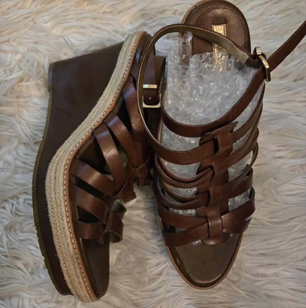 Brown Leather Wedge Sandals with Gladiator Straps